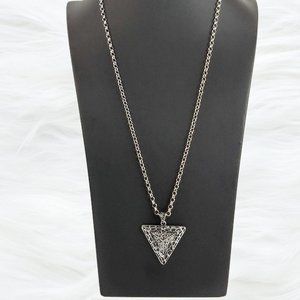 Silver Tone Long Pyramid Pendant Rolo Link Necklace